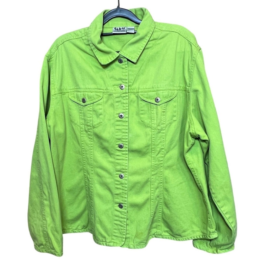 Chico's Green Cotton Button Front Denim Shirt Jacket Women Size 3 XL